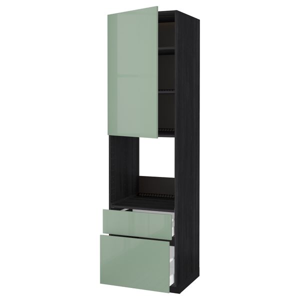 Высокий шкаф для/дхвк+двр/2фрнт/1срд/1 встроенный ящик МЕТОД / МАКСИМЕРА, черный, Калларп светло-зеленый - схема-чертеж с размерами