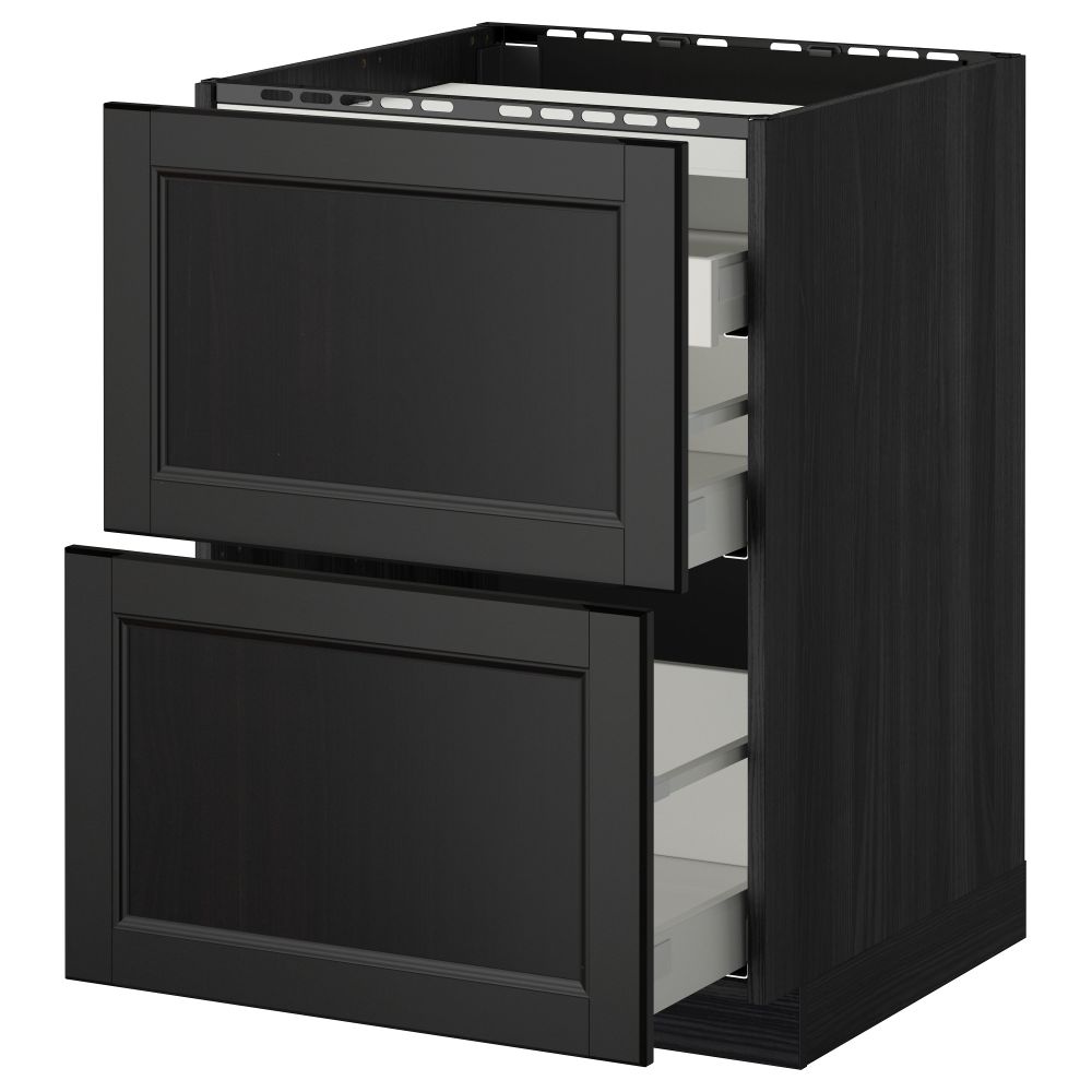 Напольный шкаф, 2 фронтальных панели, 3 ящика МЕТОД / МАКСИМЕРА, черный, Лаксарби черно-коричневый - схема-чертеж с размерами