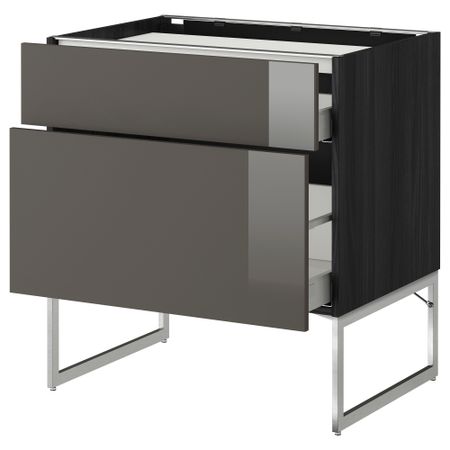 Напольный шкаф, 2 фронтальных панели, 3 ящика МЕТОД / МАКСИМЕРА, черный, Рингульт серый