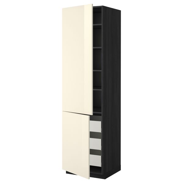Высокий шкаф + полки, 3 ящика, 2 дверцы МЕТОД / МАКСИМЕРА, черный, Рингульт кремовый - фото 1