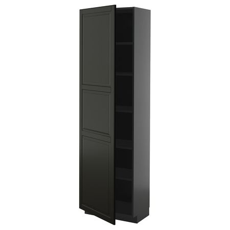 METOD Высокий шкаф с полками - черно-серый/Bodbyn чёрный 60x37x200 см