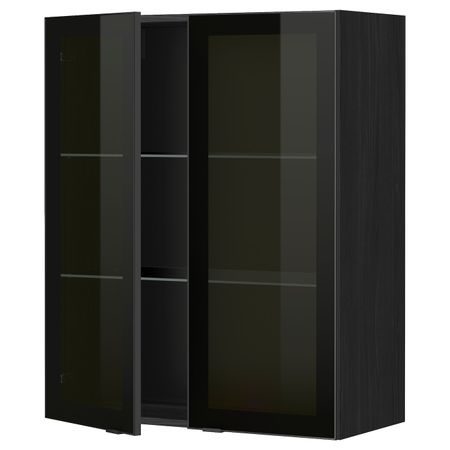 Навесной шкаф с полками, 2 стекло дв, черный/Ютис дымчатое стекло 80x100 см IKEA МЕТОД 493.306.12