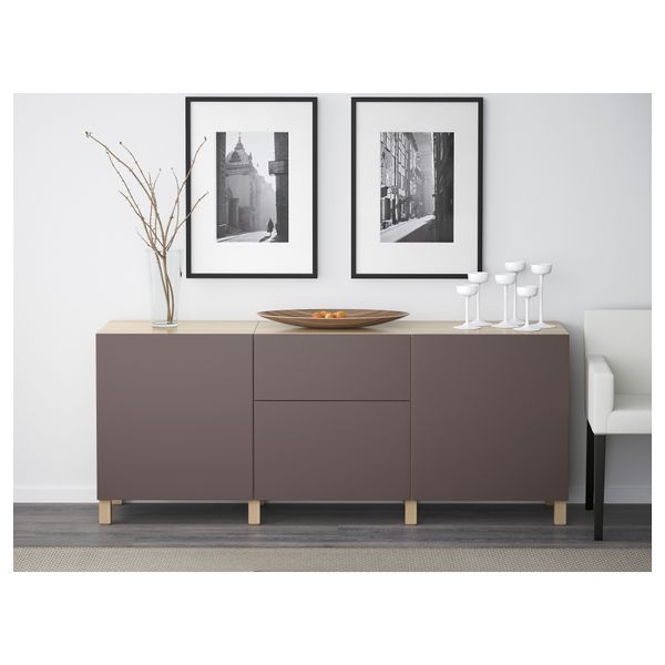 Комбинация для хранения с ящиками БЕСТО, под беленый дуб, Вальвикен темно-коричневый (180x40x74 см) - схема-чертеж с размерами