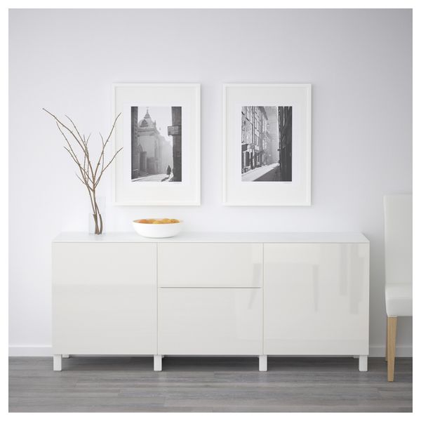 Комбинация для хранения с дверцами, ящиками БЕСТО, белый, Сельсвикен глянцевый/белый (180x42x74 см) - схема-чертеж с размерами