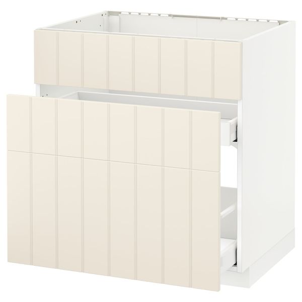 Напольный шкаф под мойку + 3 фронтальных панели/2ящ, белый/Хитарп белый с оттенком 80x60 см IKEA METOD МЕТОД / MAXIMERA - схема-чертеж с размерами