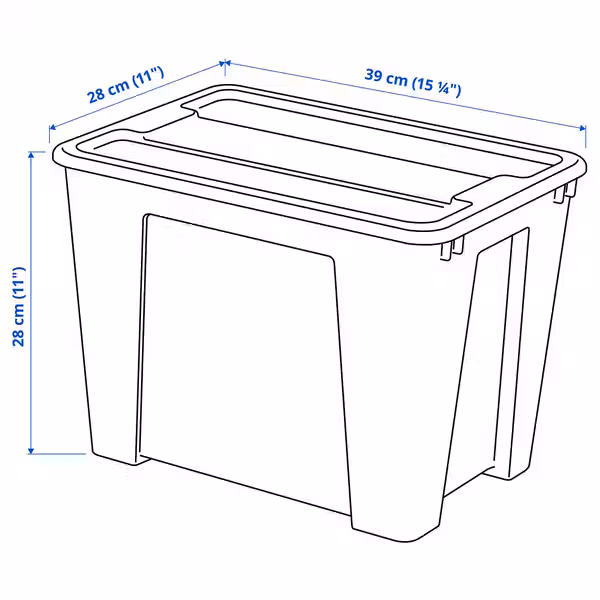 SAMLA Контейнер с крышкой - прозрачный 39x28x28 см/22 л - схема-чертеж с размерами
