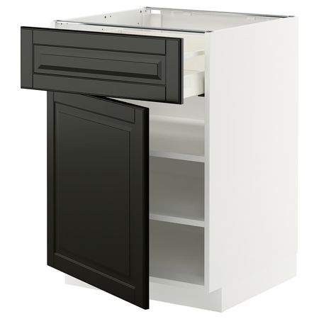 METOD / MAXIMERA Напольный шкаф с ящиком/дверцей - белый/Bodbyn чёрный 60x60 см