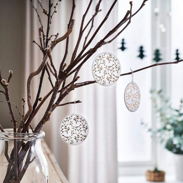 Украшение подвесное, белый/орнамент «омела» золотой 7 см IKEA VINTER 2021 ВИНТЕР 2021 804.986.56 - схема-чертеж с размерами