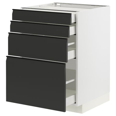Напольный шкаф 4 фасада,4 ящика, белый, Upplöv матовый антрацит, 60x60 см IKEA METOD МЕТОД, MAXIMERA МАКСИМЕРА 894.932.54