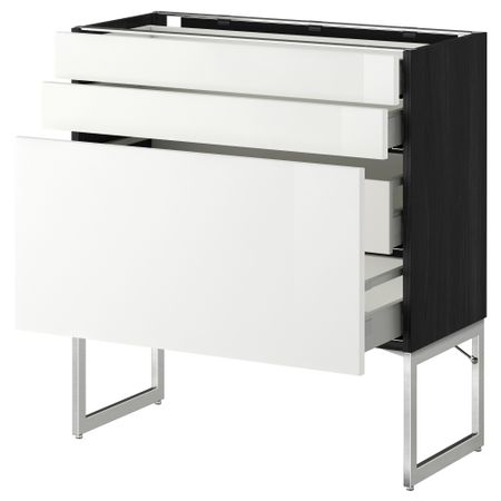Напольный шкаф 3 фронтальных панели, 2 нижних, 2 средних ящика МЕТОД / МАКСИМЕРА, черный, Рингульт белый