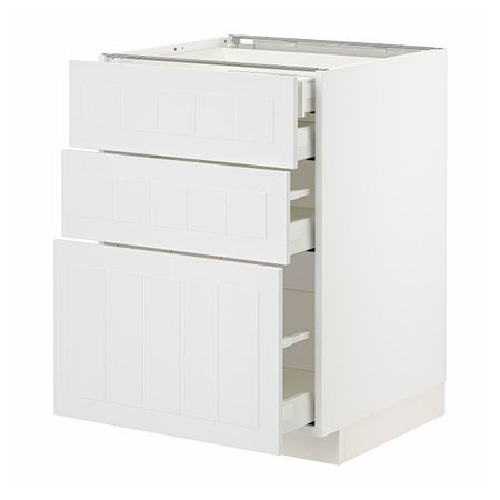 Напольный шкаф 3 фасада/2низ/1срд/1выс ящ, белый/Стенсунд белый 60x60 см IKEA METOD МЕТОД / MAXIMERA МАКСИМЕРА 794.096.80