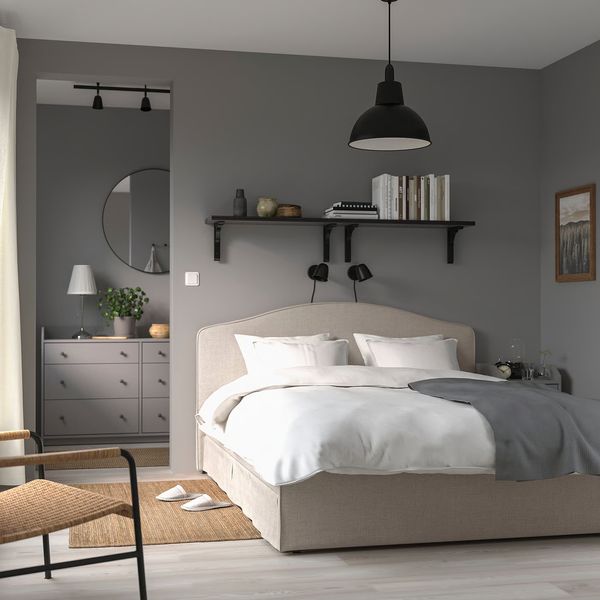 RAMNEFJÄLL Каркас кровати с обивкой - киланда светло-бежевый/Luröy 160x200 см - фото 2