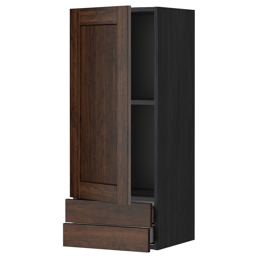 Навесной шкаф с дверцей, 2 ящика, черный/Эдсерум коричневый 40x100 см IKEA МЕТОД / МАКСИМЕРА 492.355.68 - фото 1