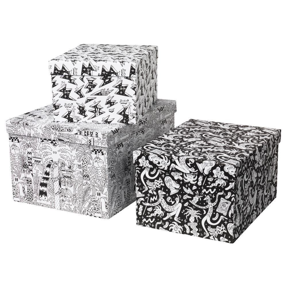 Набор коробок с крышкой, 3 штуки СТУНСИГ, Тропики, коллекционер произведений искусства космос - схема-чертеж с размерами