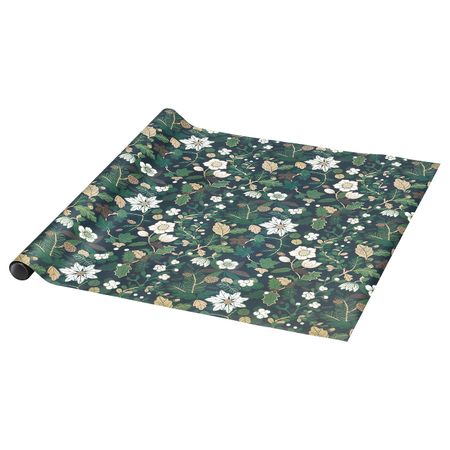 Рулон оберточной бумаги, орнамент «рождественская роза» зеленый 3x0.7 м IKEA VINTER 2020 ВИНТЕР 2020 604.715.25