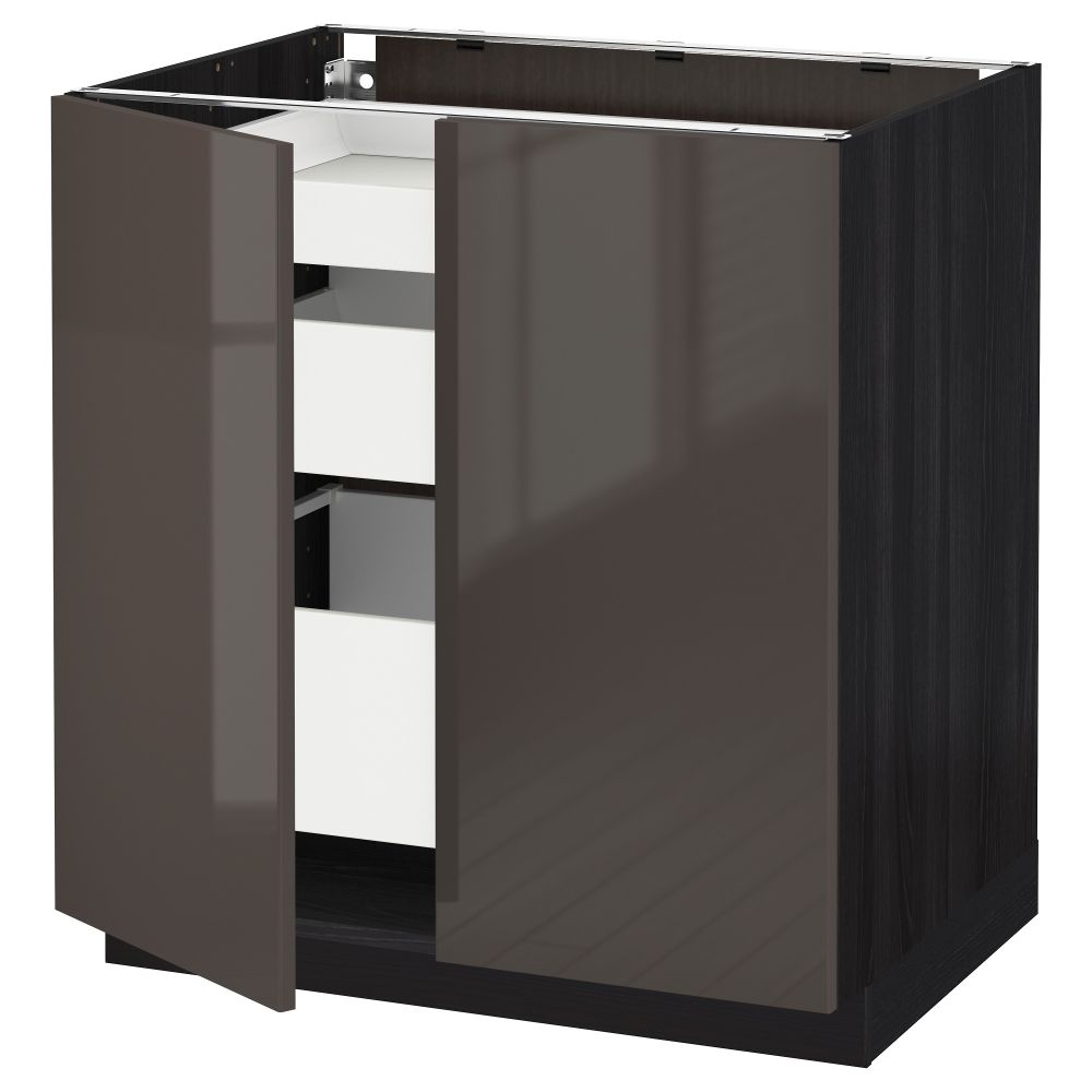 Напольный шкаф с 2 дверцами, 3 ящиками МЕТОД / МАКСИМЕРА, черный, Рингульт серый (80x60 см) - схема-чертеж с размерами