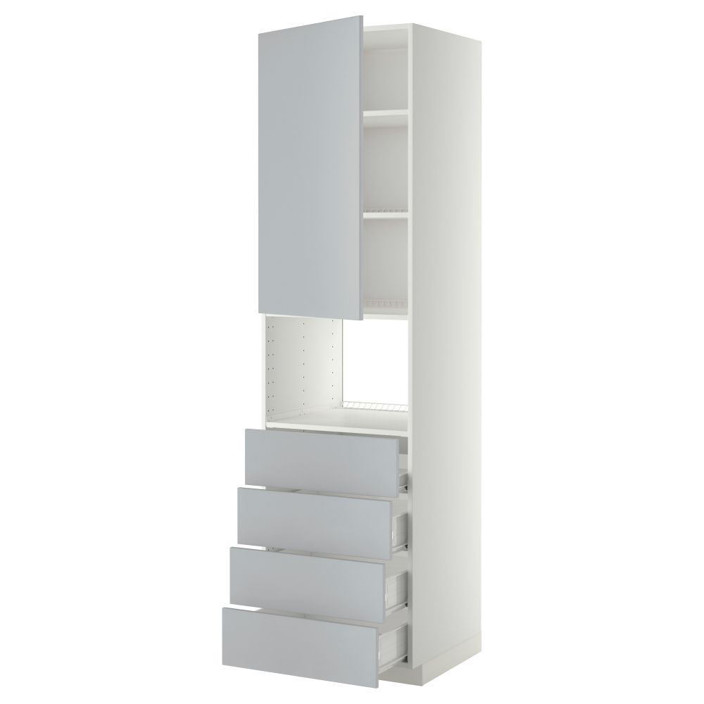 Высокий шкаф для духовки, дверца, 4 ящика МЕТОД / ФОРВАРА, белый, Веддинге серый - фото 1