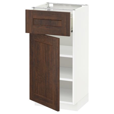 Напольный шкаф с ящиком, дверью МЕТОД / ФОРВАРА, белый, Эдсерум коричневый