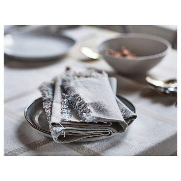 Салфетка, бежевый, голубой, 35x35 см IKEA NISSÖGA 805.550.34 - фото 9