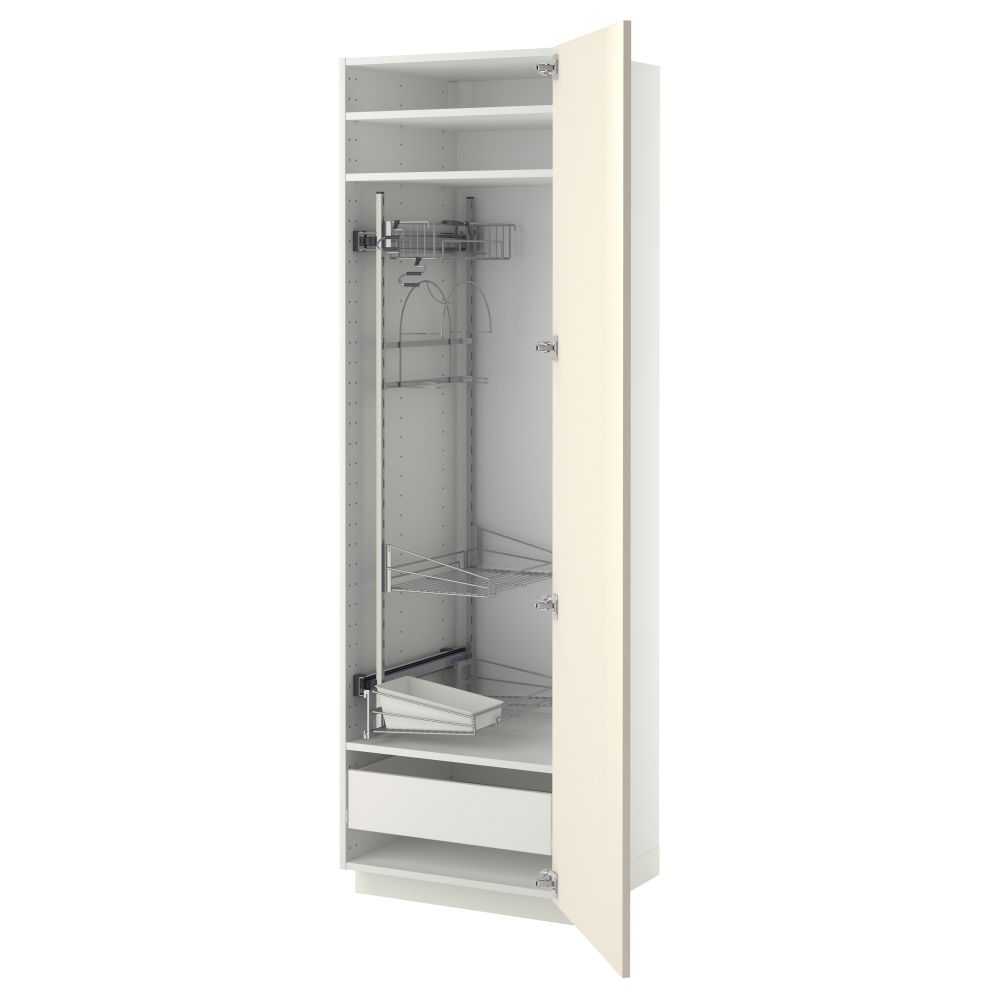 Высокий шкаф с отделением для аксессуаров, для уборки МЕТОД / ФОРВАРА, белый, Рингульт кремовый - фото 1