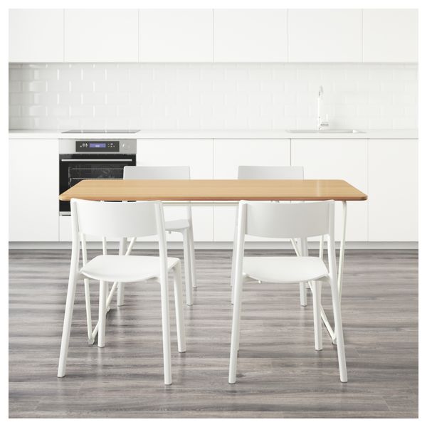 Стол и 4 стула ОВРАРЮД / ЯН-ИНГЕ, белый бамбук, белый (150 см) - схема-чертеж с размерами