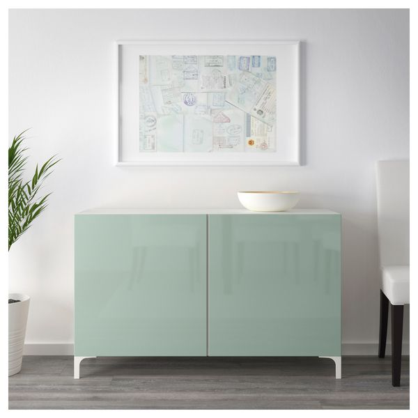 Комбинация для хранения с дверцами БЕСТО, белый, Сельсвикен глянцевый/серо-зеленый светлый (120x40x74 см) - схема-чертеж с размерами