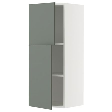 METOD Навесной шкаф с полками/2дверцы - белый/Nickebo матовый серо-зеленый 40x100 см
