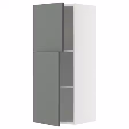 METOD Навесной шкаф с полками/2дверцы - белый/Nickebo матовый серо-зеленый 40x100 см