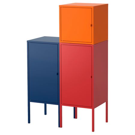 Комбинация для хранения, темно-синий/красный, оранжевый 70x117 см IKEA ЛИКСГУЛЬТ 292.487.03