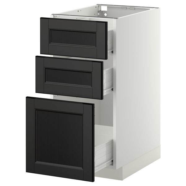 Напольный шкаф с 3 ящиками МЕТОД / ФОРВАРА, белый, Лаксарби черно-коричневый - схема-чертеж с размерами