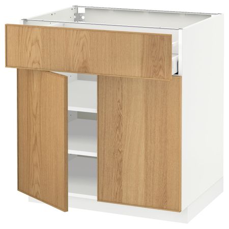 Напольный шкаф + ящик/2дверцы, белый/Экестад дуб 80x60 см IKEA METOD МЕТОД / MAXIMERA МАКСИМЕРА 392.356.63