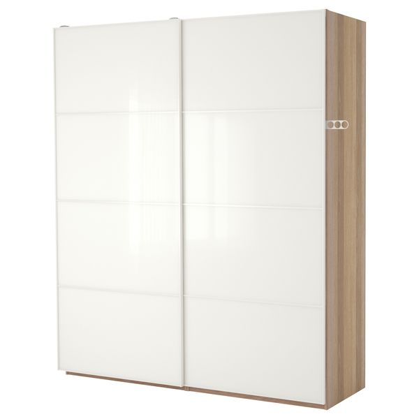 Гардероб ПАКС, под беленый дуб, Фэрвик белое стекло (200x66x236 см) - фото 2