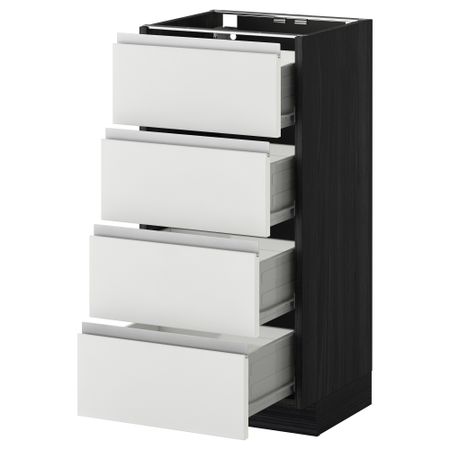 Напольный шкаф 4 фронтальных панели, 4 ящика МЕТОД / ФОРВАРА, черный, Нодста белый