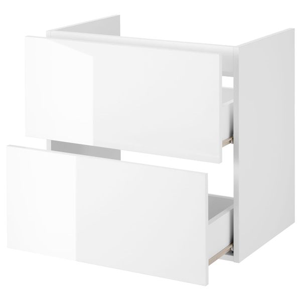 Шкаф под раковину с 2 ящиками, глянцевый, белый 60x40x60 см IKEA FISKÅN ФИСКОН 304.993.71 - фото 2