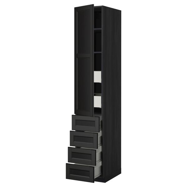 Высокий шкаф с полками/6 ящик, дверцами, 4 фронтальные панели МЕТОД / ФОРВАРА, черный, Лаксарби черно-коричневый - фото 1