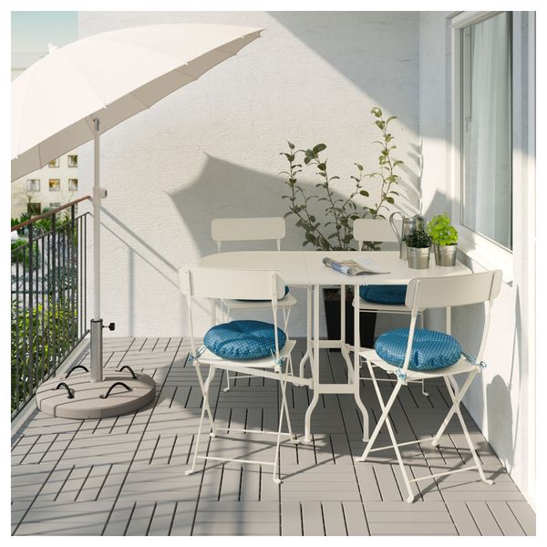 Стол + 4 складных стула, для сада САЛЬТХОЛЬМЕН, бежевый, Иттерон синий - фото 2