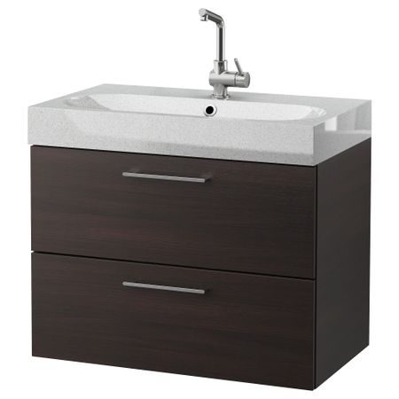 Шкаф для раковины с 2 ящиками ГОДМОРГОН / БРОВИКЕН, черно-коричневый, светло-серый (80x49x68 см)