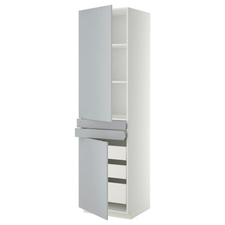 Высокий шкаф + полки, 5 ящиков, 2 дверцы, 2 фронтальных МЕТОД / МАКСИМЕРА, белый, Веддинге серый