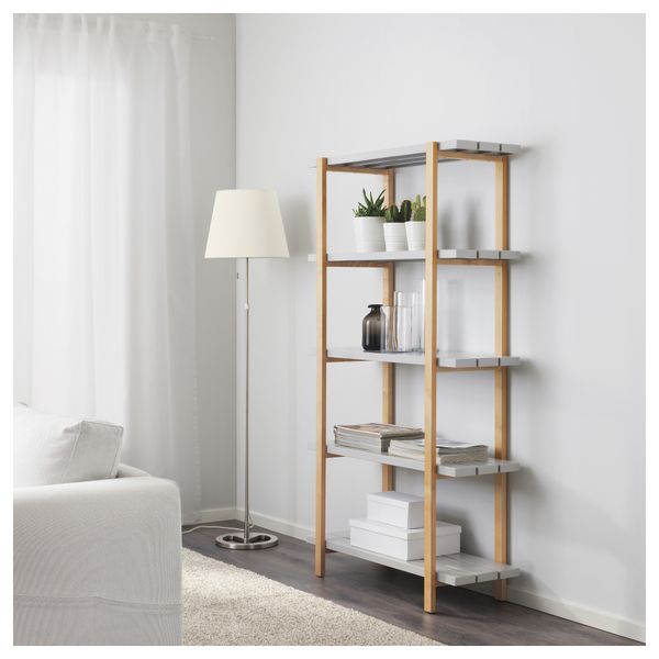 Стеллаж ЮППЕРЛИГ, светло-серый, береза (90x35x166 см) - фото 2