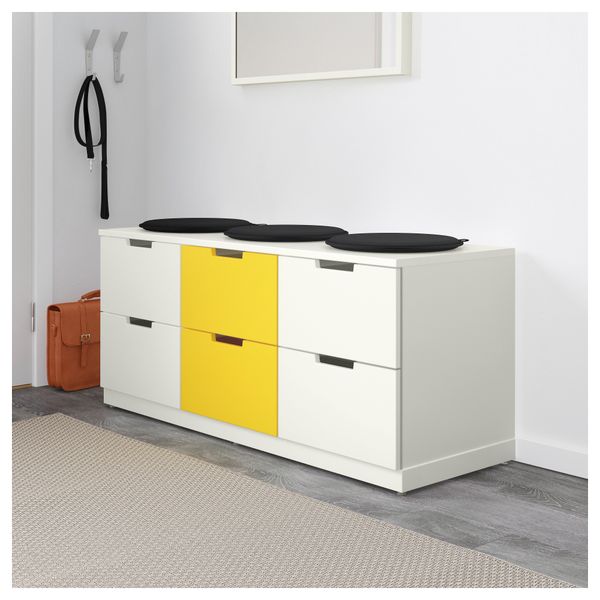 Комод с 6 ящиками НОРДЛИ, белый, желтый (120x52 см) - фото 2