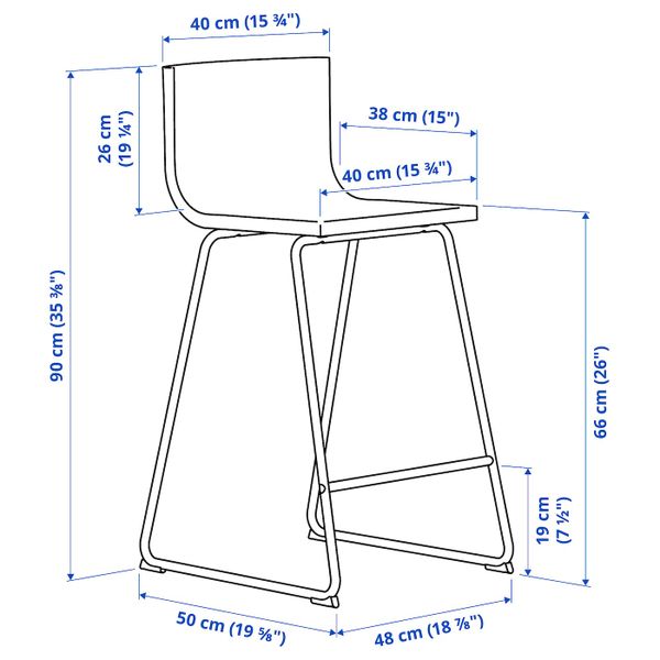 Стул барный, хромированный/Мьюк темно-коричневый 66 см IKEA BERNHARD БЕРНГАРД 604.614.42 - схема-чертеж с размерами