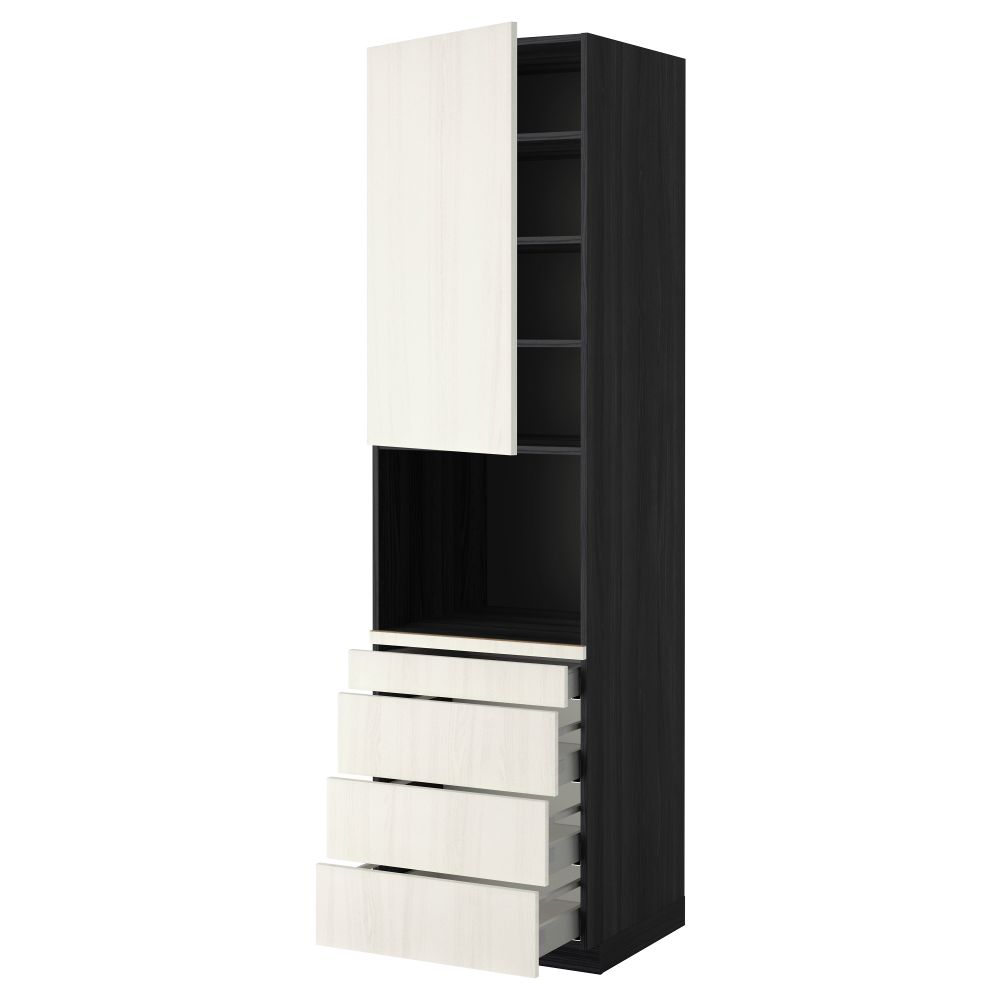 Высокий шкаф для комбинированния СВЧ, 4 ящика МЕТОД / МАКСИМЕРА, черный, Росдаль белый - схема-чертеж с размерами