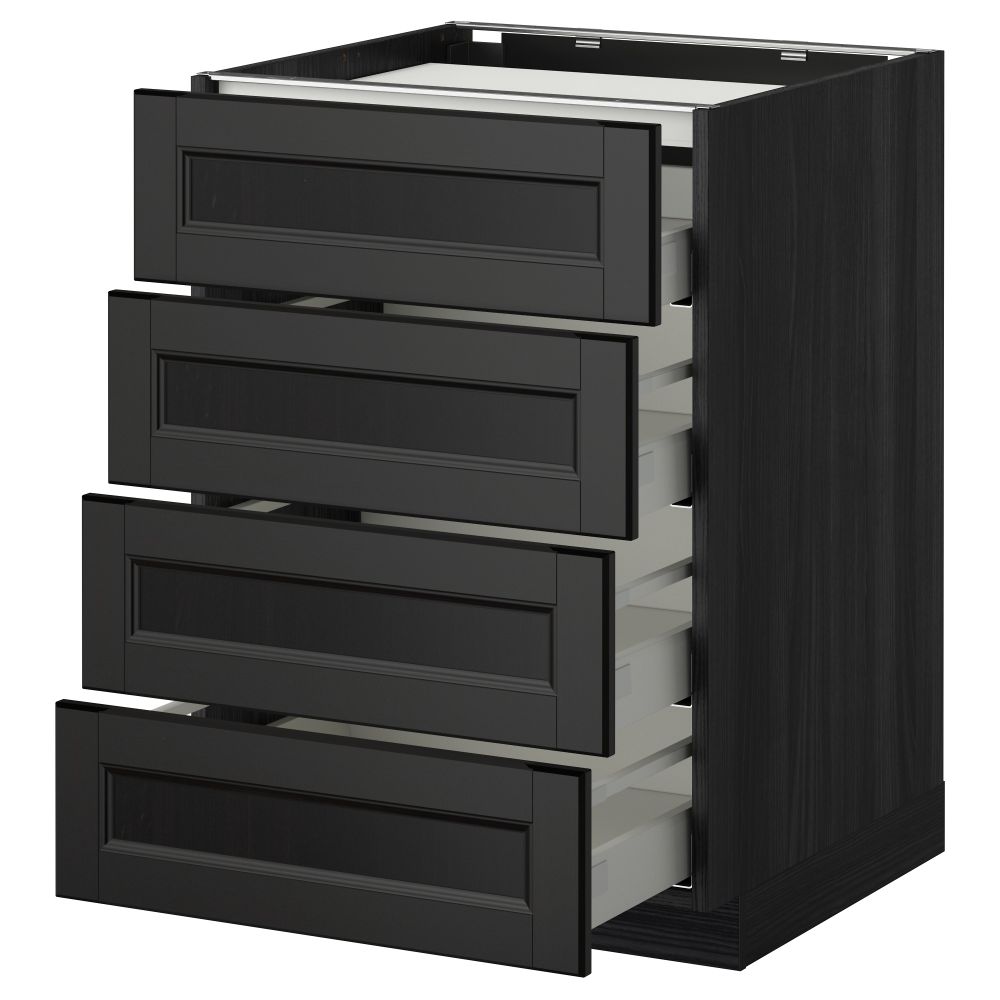 Напольный шкаф, 4 фронтальных панели, 4 ящика МЕТОД / МАКСИМЕРА, черный, Лаксарби черно-коричневый - фото 1