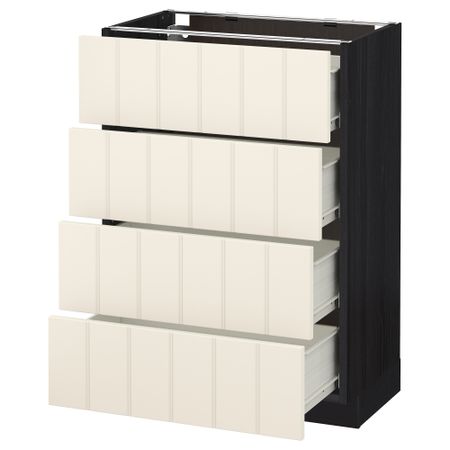 Напольный шкаф 4 фронтальных панели, 4 ящика МЕТОД / ФОРВАРА, черный, Хитарп белый с оттенком