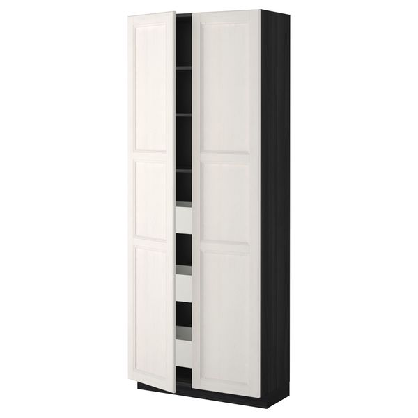 Высокий шкаф с ящиками, 2 дверцы МЕТОД / МАКСИМЕРА, черный, Лаксарби белый (80x37x200 см) - фото 1