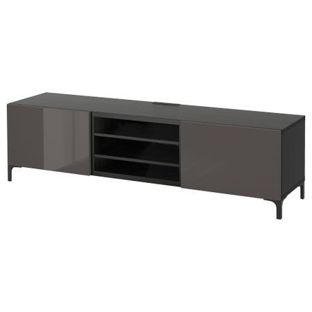 Тумба для ТВ с ящиками БЕСТО, черно-коричневый, Сельсвикен глянцевый/серый (180x40x48 см)