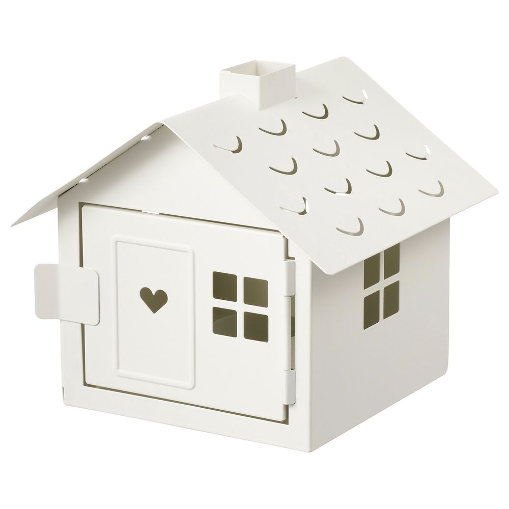 Подсвечник для греющей свечи, домик, белый, 14 см IKEA ВИНТЕРФЕСТ 304.333.37 - фото 1