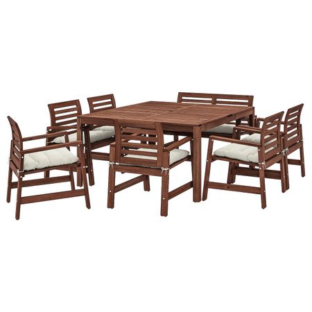 Стол+6кресел+скамья,д/сада, коричневая морилка/Куддарна бежевый IKEA ÄPPLARÖ ЭПЛАРО 992.895.25