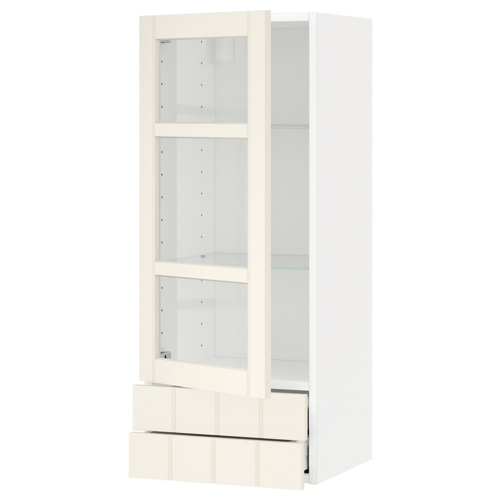 Навесной шкаф, стеклянная дверца, 2 ящика, белый/Хитарп белый с оттенком 40x100 см IKEA METOD МЕТОД / MAXIMERA МАКСИМЕРА - схема-чертеж с размерами