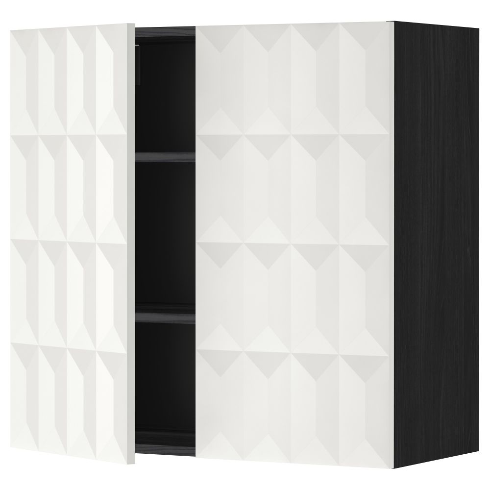 Навесной шкаф с полками, 2 дверцы МЕТОД, черный, Гэррестад белый - схема-чертеж с размерами